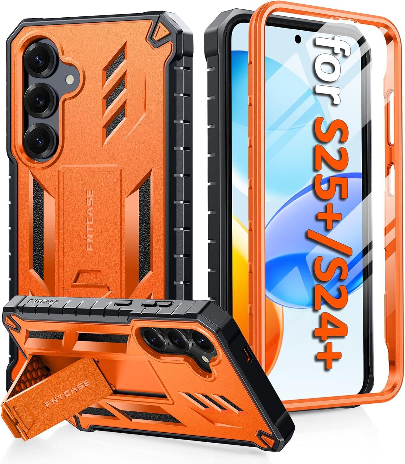 imageFNTCASE for Samsung Galaxy A165G Case Military Grade Drop Proof Protection Mobile Cover with Kickstand Matte Textured Rugged Shockproof TPU Protective Sturdy Phone CaseBlackOrange