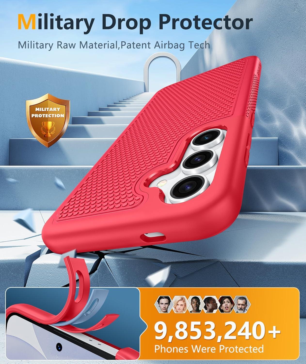 imageFNTCASE for Samsung Galaxy S24 Case Dual Layer Heavy Duty Cell Phone Protective Cover Shockproof Rugged with NonSlip Textured Military Drop Protection Bumper Tough 2024 62inch BlackRed