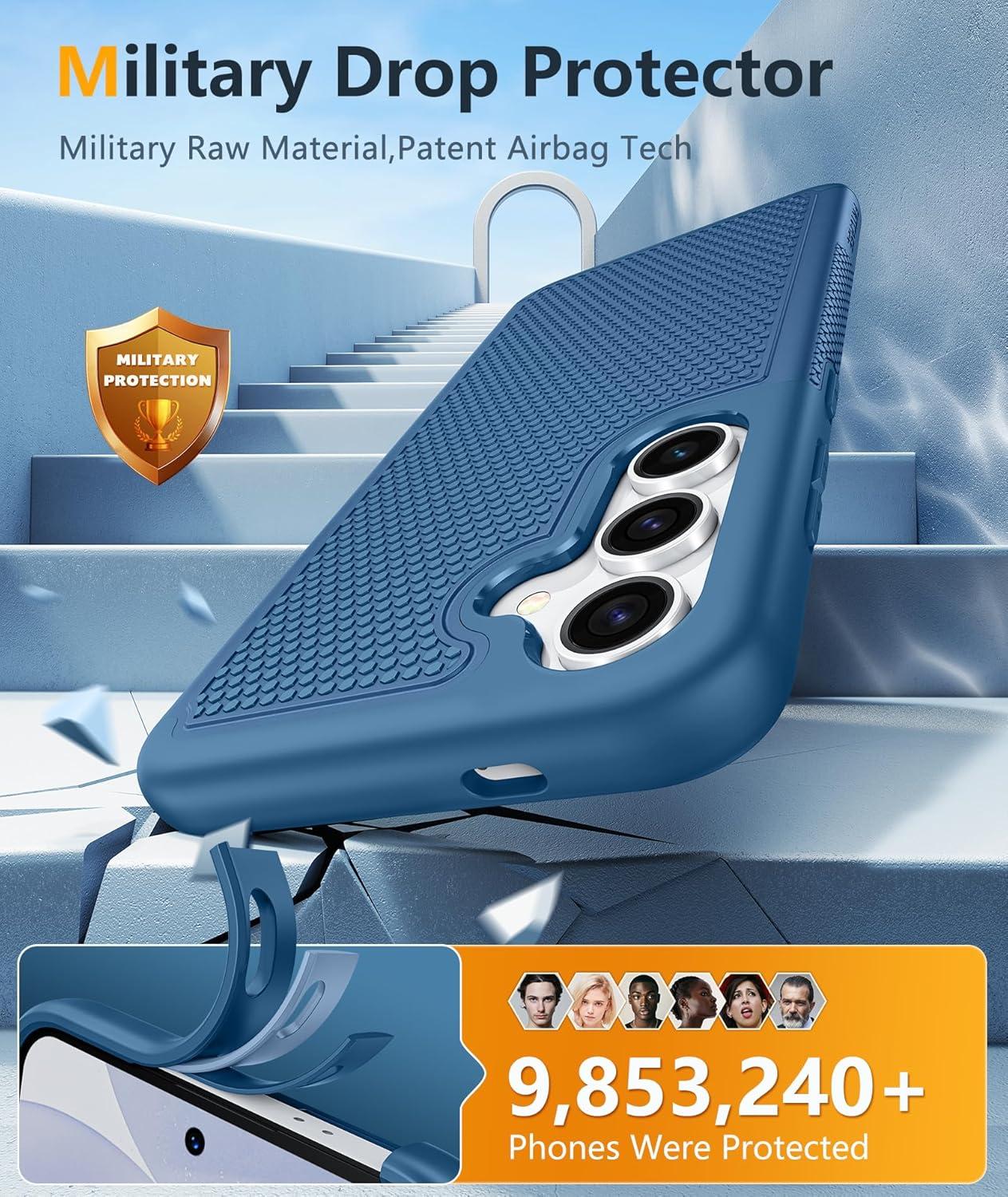 imageFNTCASE for Samsung Galaxy S24 Case Dual Layer Heavy Duty Cell Phone Protective Cover Shockproof Rugged with NonSlip Textured Military Drop Protection Bumper Tough 2024 62inch BlackBlue