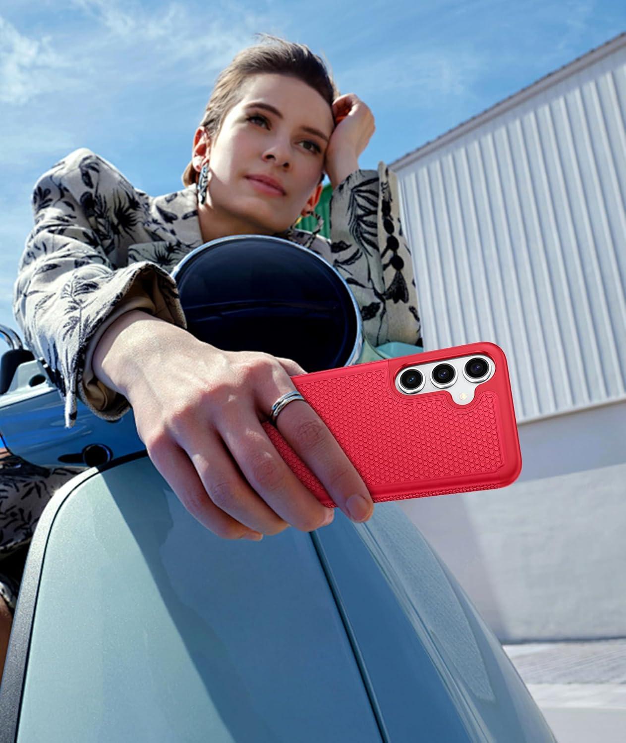 imageFNTCASE for Samsung Galaxy S24 Case Dual Layer Heavy Duty Cell Phone Protective Cover Shockproof Rugged with NonSlip Textured Military Drop Protection Bumper Tough 2024 62inch BlackRed