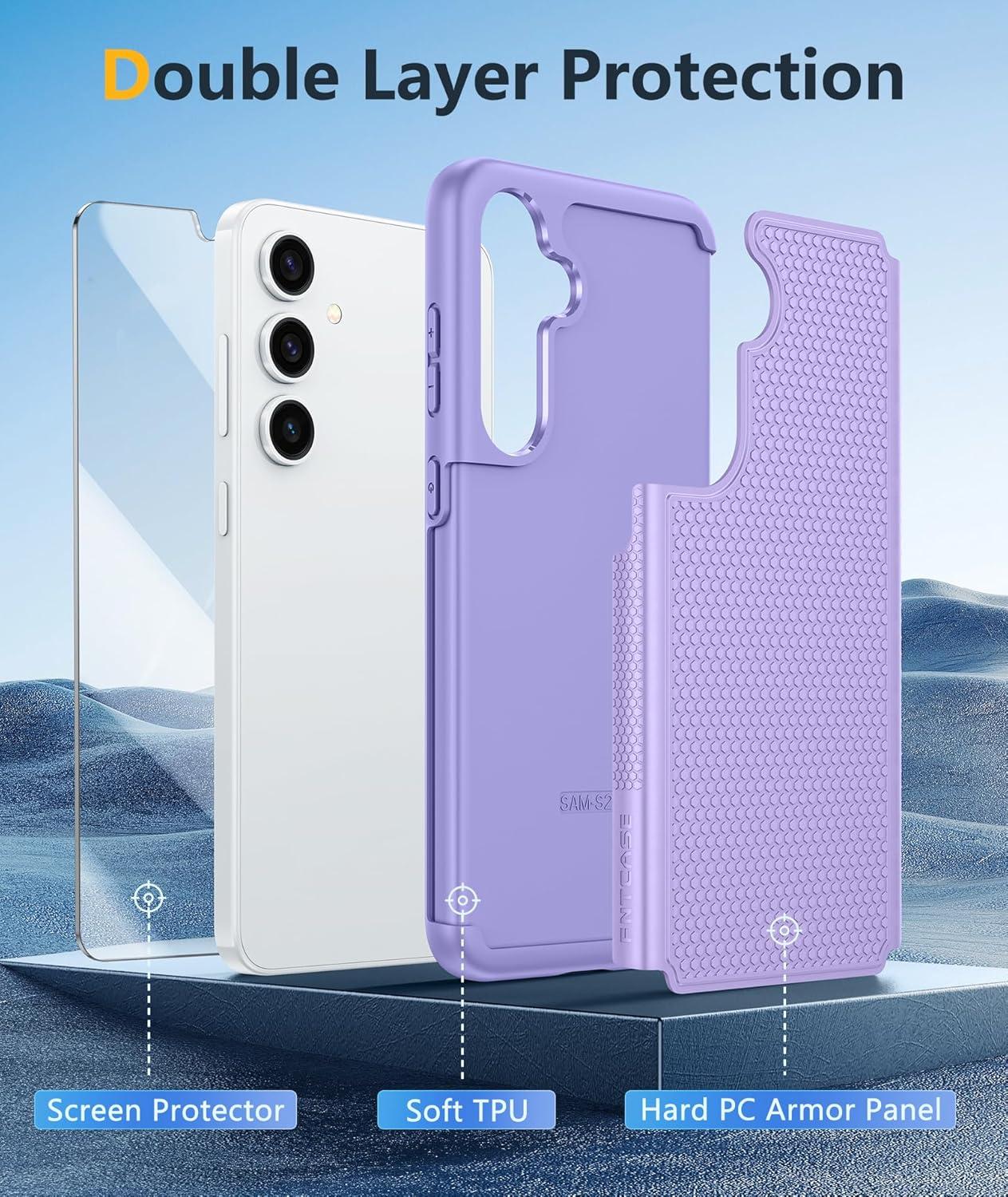 imageFNTCASE for Samsung Galaxy S24 Case Dual Layer Heavy Duty Cell Phone Protective Cover Shockproof Rugged with NonSlip Textured Military Drop Protection Bumper Tough 2024 62inch BlackLight Purple