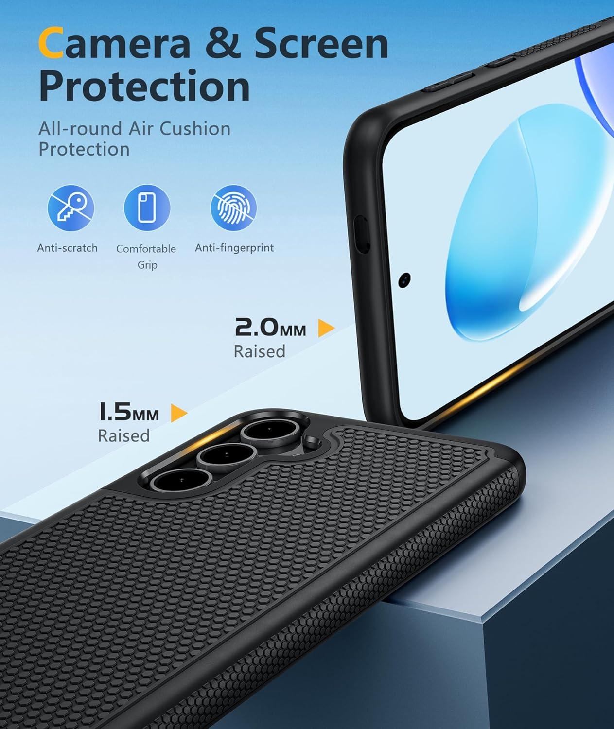 imageFNTCASE for Samsung Galaxy S24 Case Dual Layer Heavy Duty Cell Phone Protective Cover Shockproof Rugged with NonSlip Textured Military Drop Protection Bumper Tough 2024 62inch BlackBlack