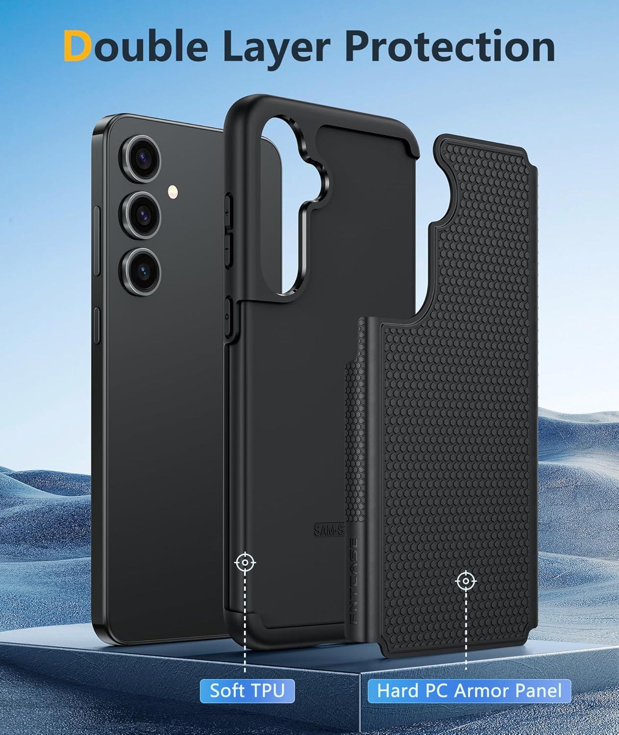 imageFNTCASE for Samsung Galaxy S24 Case Dual Layer Heavy Duty Cell Phone Protective Cover Shockproof Rugged with NonSlip Textured Military Drop Protection Bumper Tough 2024 62inch BlackBlack