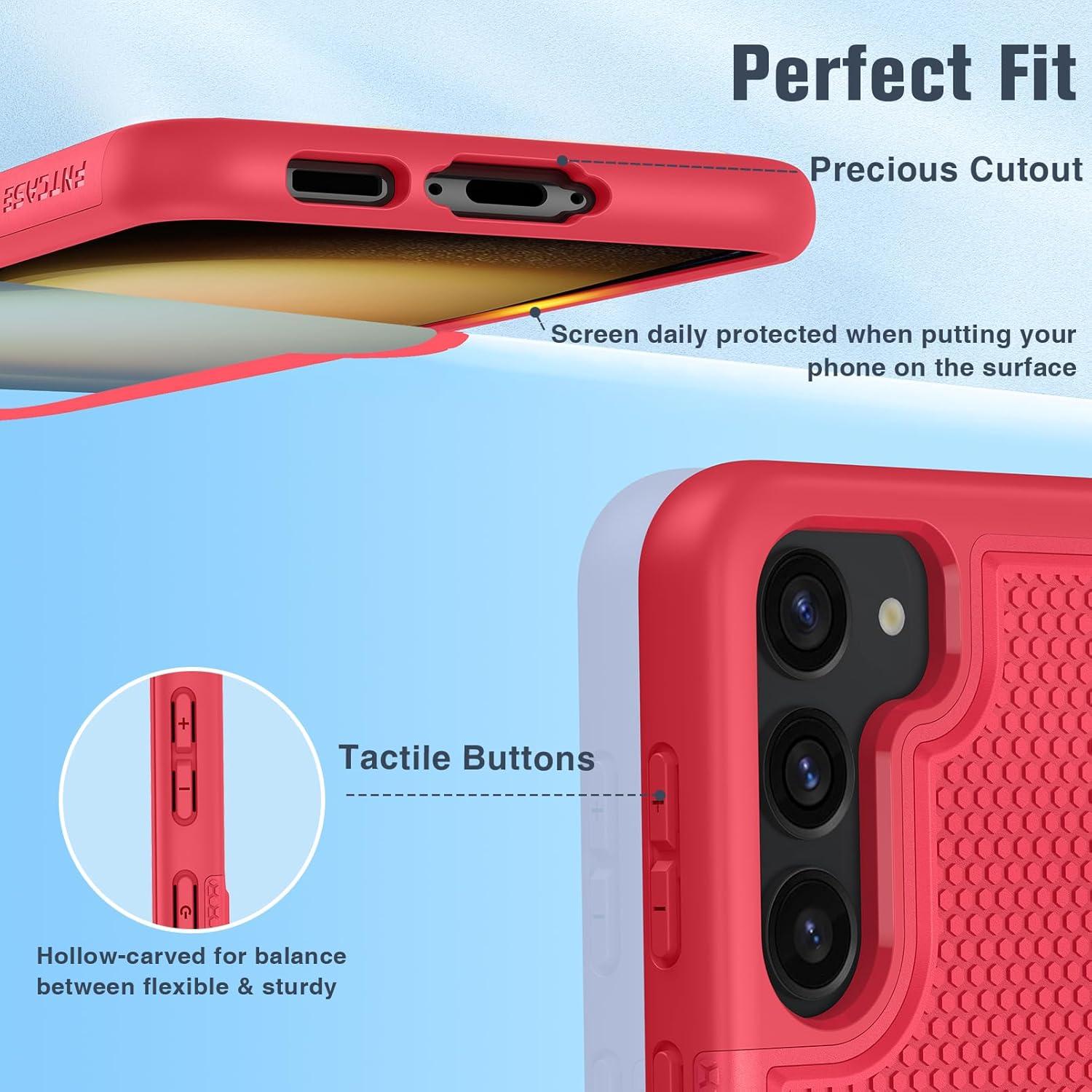 imageFNTCASE for Samsung Galaxy S24 Case Dual Layer Heavy Duty Cell Phone Protective Cover Shockproof Rugged with NonSlip Textured Military Drop Protection Bumper Tough 2024 62inch BlackRed