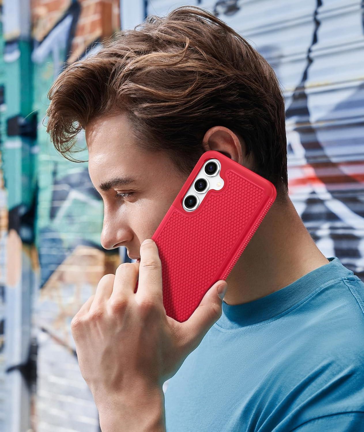 imageFNTCASE for Samsung Galaxy S24 Case Dual Layer Heavy Duty Cell Phone Protective Cover Shockproof Rugged with NonSlip Textured Military Drop Protection Bumper Tough 2024 62inch BlackRed