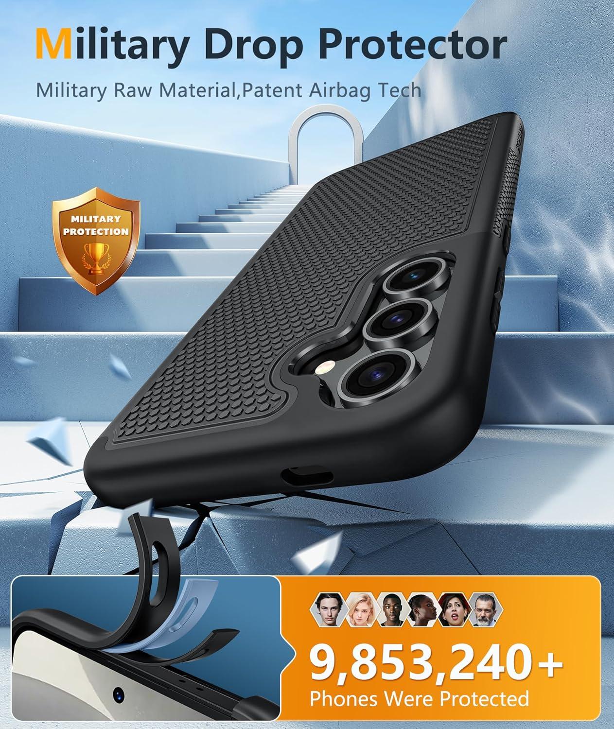 imageFNTCASE for Samsung Galaxy S24 Case Dual Layer Heavy Duty Cell Phone Protective Cover Shockproof Rugged with NonSlip Textured Military Drop Protection Bumper Tough 2024 62inch BlackBlack