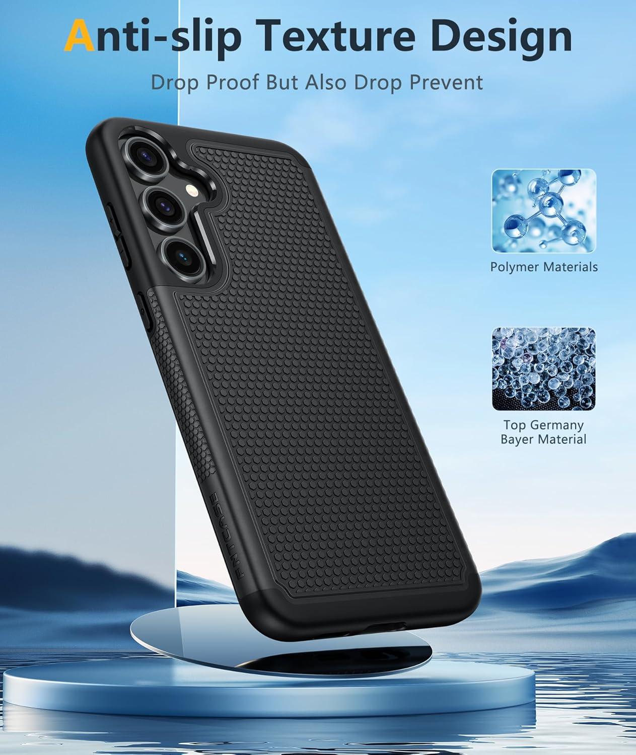 imageFNTCASE for Samsung Galaxy S24 Case Dual Layer Heavy Duty Cell Phone Protective Cover Shockproof Rugged with NonSlip Textured Military Drop Protection Bumper Tough 2024 62inch BlackBlack