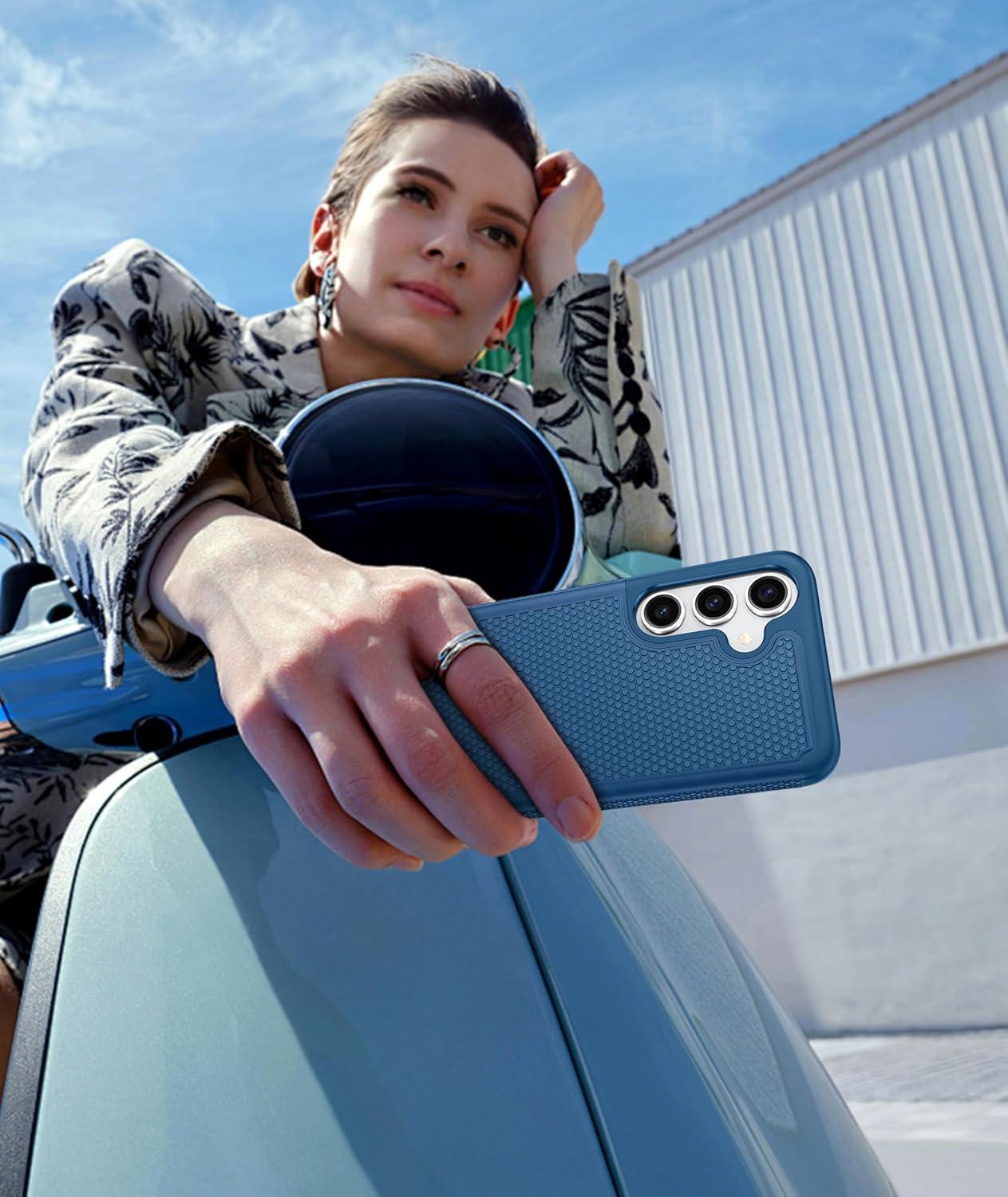 imageFNTCASE for Samsung Galaxy S24 Case Dual Layer Heavy Duty Cell Phone Protective Cover Shockproof Rugged with NonSlip Textured Military Drop Protection Bumper Tough 2024 62inch BlackBlue