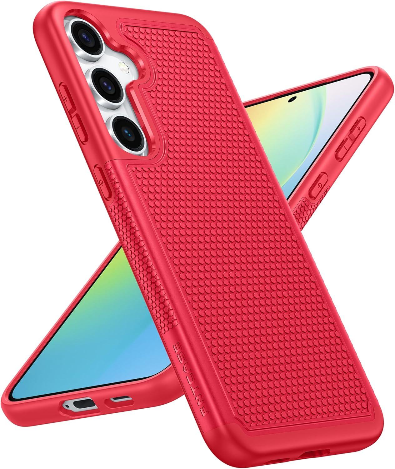 imageFNTCASE for Samsung Galaxy S24 Case Dual Layer Heavy Duty Cell Phone Protective Cover Shockproof Rugged with NonSlip Textured Military Drop Protection Bumper Tough 2024 62inch BlackRed