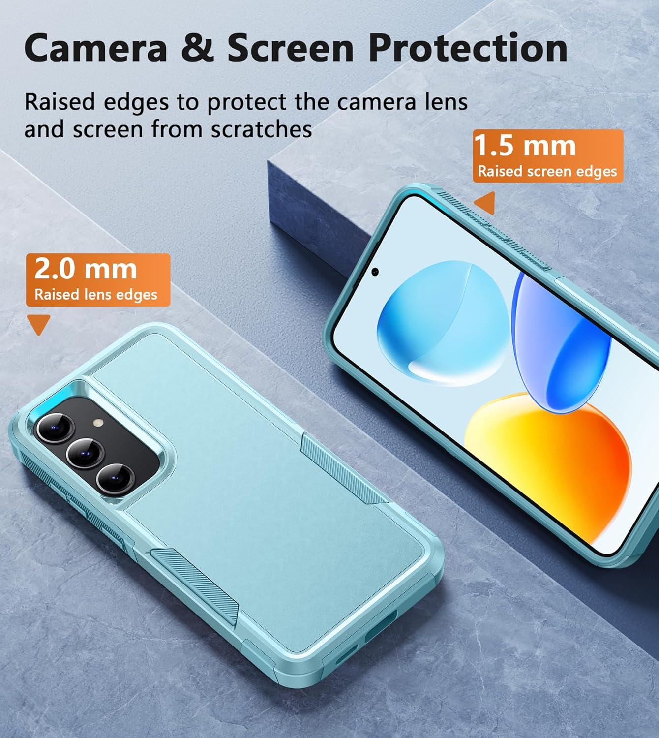 imageFNTCASE for Samsung Galaxy S24 Case Dual Layer Heavy Duty Cell Phone Protective Cover Shockproof Rugged with NonSlip Textured Military Drop Protection Bumper Tough 2024 62inch BlackMatte Mint Green