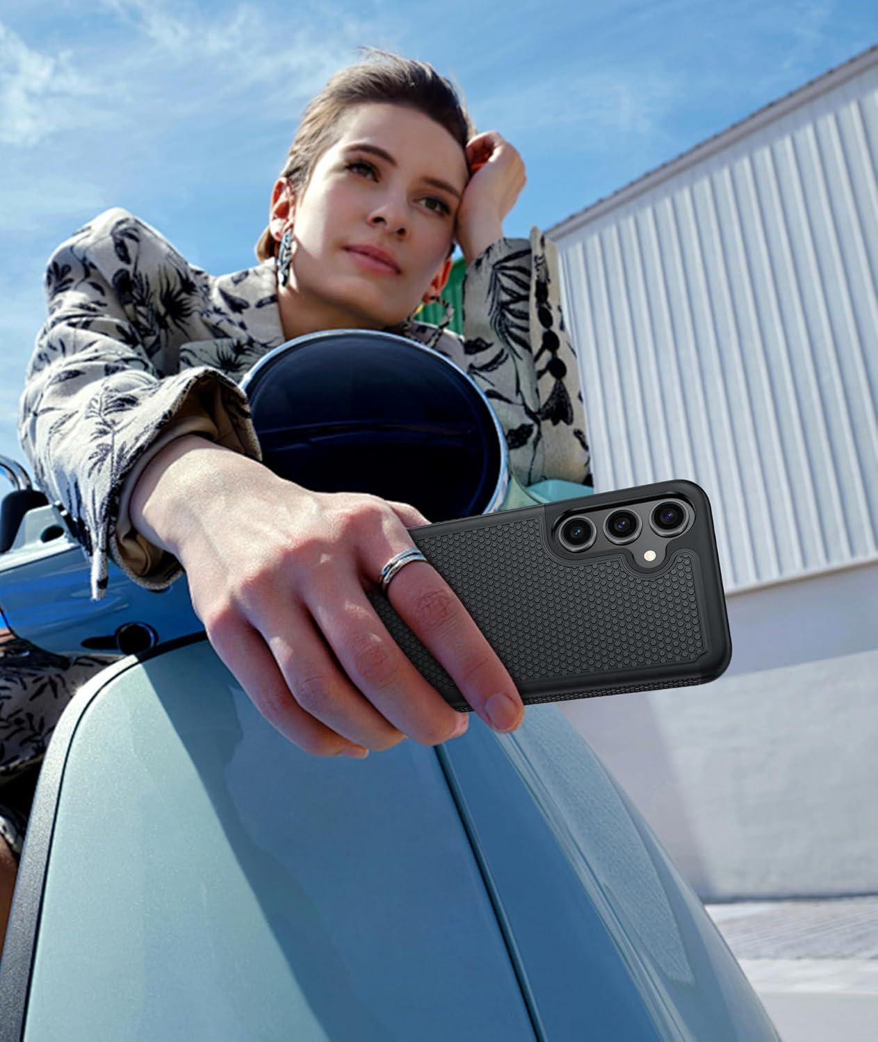 imageFNTCASE for Samsung Galaxy S24 Case Dual Layer Heavy Duty Cell Phone Protective Cover Shockproof Rugged with NonSlip Textured Military Drop Protection Bumper Tough 2024 62inch BlackBlack