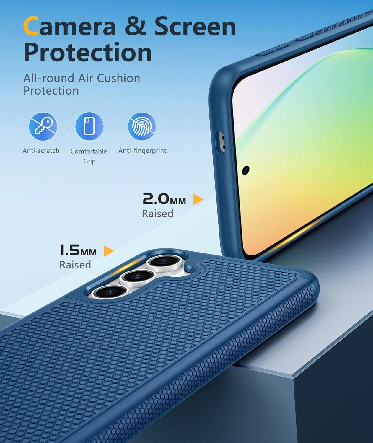 imageFNTCASE for Samsung Galaxy S24 Case Dual Layer Heavy Duty Cell Phone Protective Cover Shockproof Rugged with NonSlip Textured Military Drop Protection Bumper Tough 2024 62inch BlackBlue