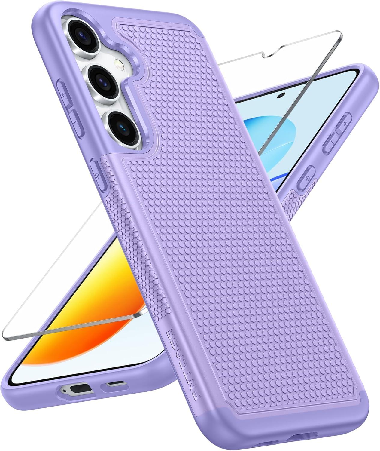 imageFNTCASE for Samsung Galaxy S24 Case Dual Layer Heavy Duty Cell Phone Protective Cover Shockproof Rugged with NonSlip Textured Military Drop Protection Bumper Tough 2024 62inch BlackLight Purple