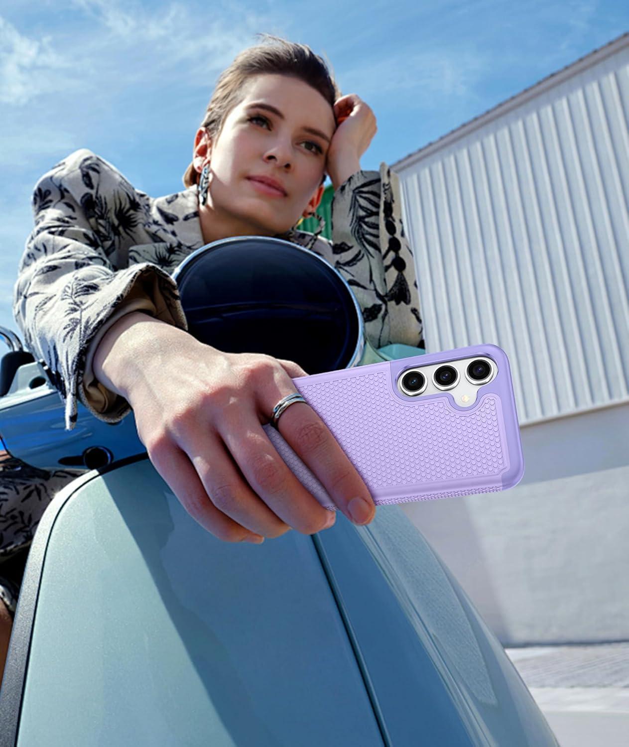 imageFNTCASE for Samsung Galaxy S24 Case Dual Layer Heavy Duty Cell Phone Protective Cover Shockproof Rugged with NonSlip Textured Military Drop Protection Bumper Tough 2024 62inch BlackLight Purple