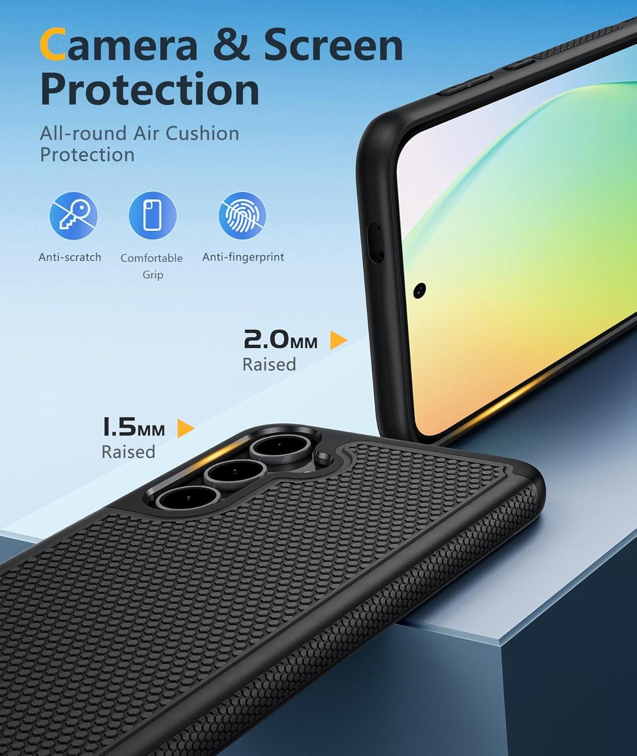 imageFNTCASE for Samsung Galaxy S24 Case Dual Layer Heavy Duty Cell Phone Protective Cover Shockproof Rugged with NonSlip Textured Military Drop Protection Bumper Tough 2024 62inch BlackBlack