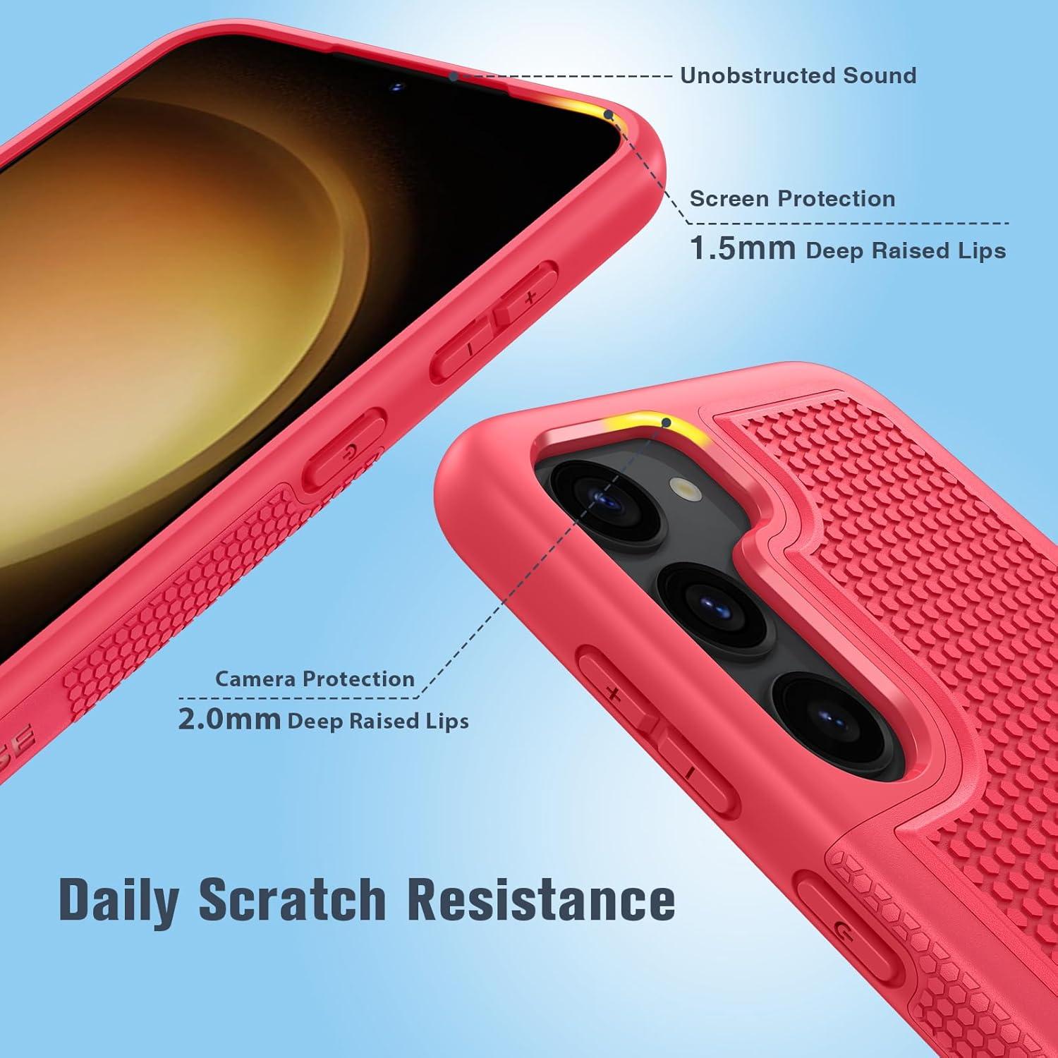 imageFNTCASE for Samsung Galaxy S24 Case Dual Layer Heavy Duty Cell Phone Protective Cover Shockproof Rugged with NonSlip Textured Military Drop Protection Bumper Tough 2024 62inch BlackRed