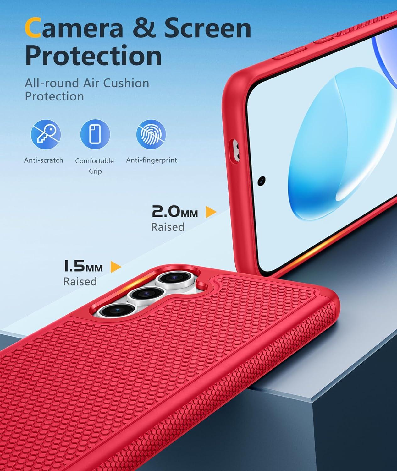 imageFNTCASE for Samsung Galaxy S24 Case Dual Layer Heavy Duty Cell Phone Protective Cover Shockproof Rugged with NonSlip Textured Military Drop Protection Bumper Tough 2024 62inch BlackRed