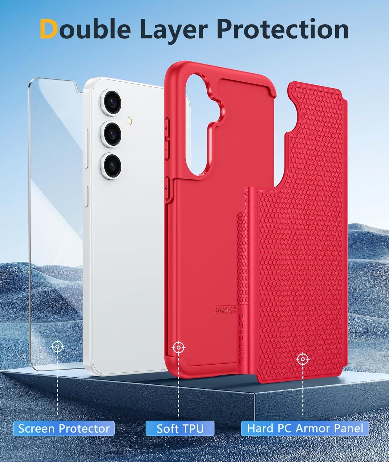 imageFNTCASE for Samsung Galaxy S24 Case Dual Layer Heavy Duty Cell Phone Protective Cover Shockproof Rugged with NonSlip Textured Military Drop Protection Bumper Tough 2024 62inch BlackRed