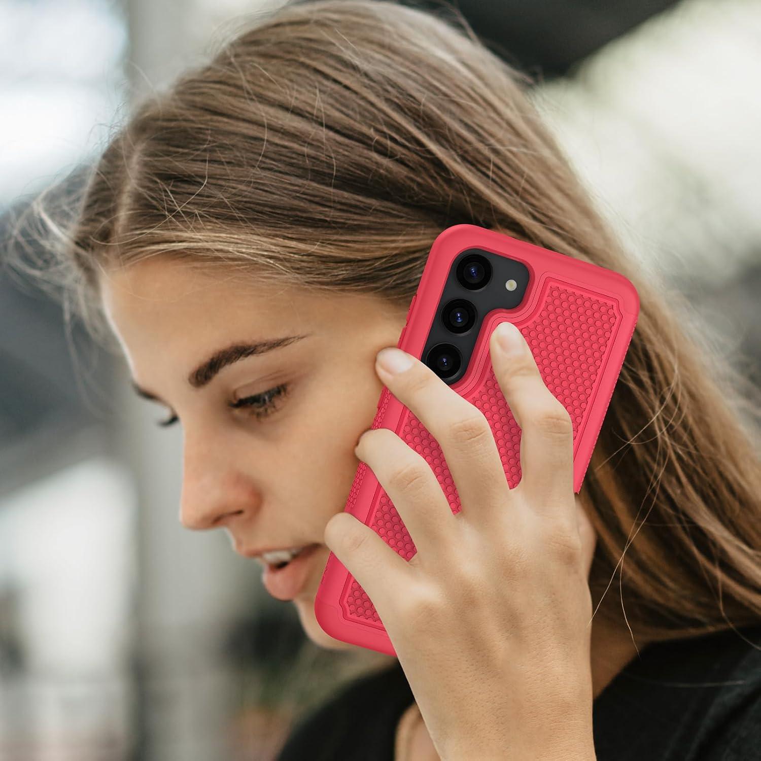 imageFNTCASE for Samsung Galaxy S24 Case Dual Layer Heavy Duty Cell Phone Protective Cover Shockproof Rugged with NonSlip Textured Military Drop Protection Bumper Tough 2024 62inch BlackRed