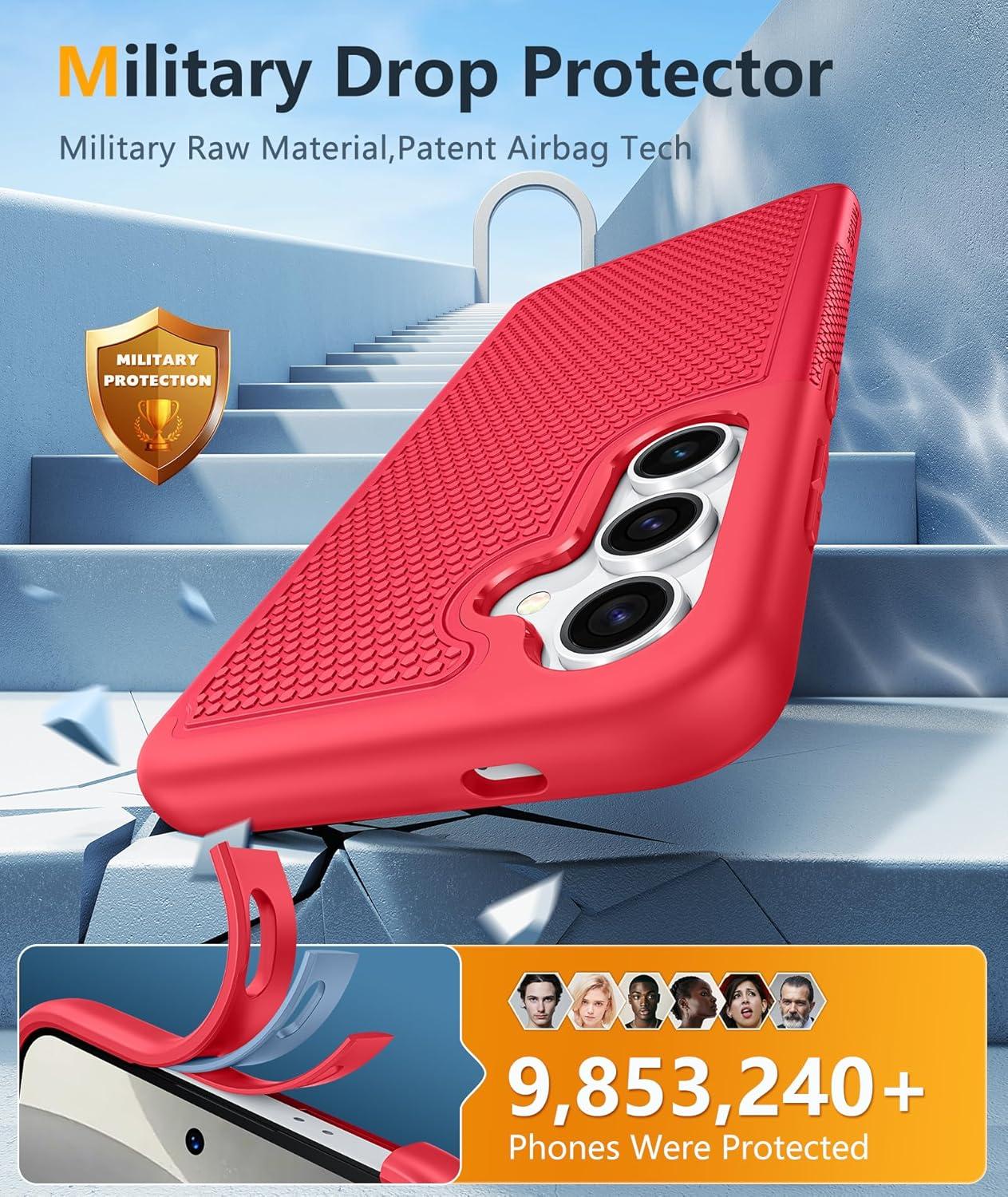 imageFNTCASE for Samsung Galaxy S24 Case Dual Layer Heavy Duty Cell Phone Protective Cover Shockproof Rugged with NonSlip Textured Military Drop Protection Bumper Tough 2024 62inch BlackRed