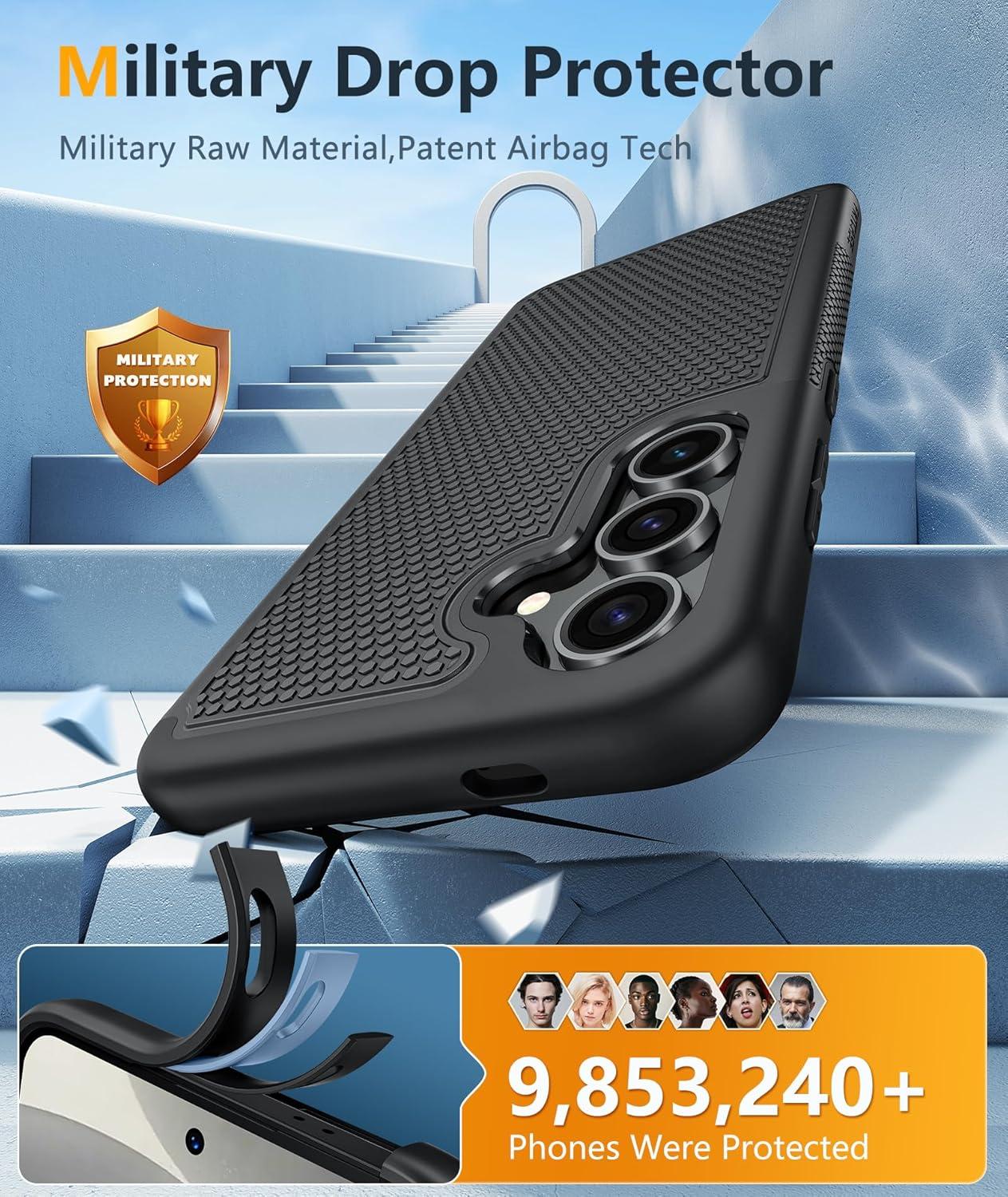 imageFNTCASE for Samsung Galaxy S24 Case Dual Layer Heavy Duty Cell Phone Protective Cover Shockproof Rugged with NonSlip Textured Military Drop Protection Bumper Tough 2024 62inch BlackBlack