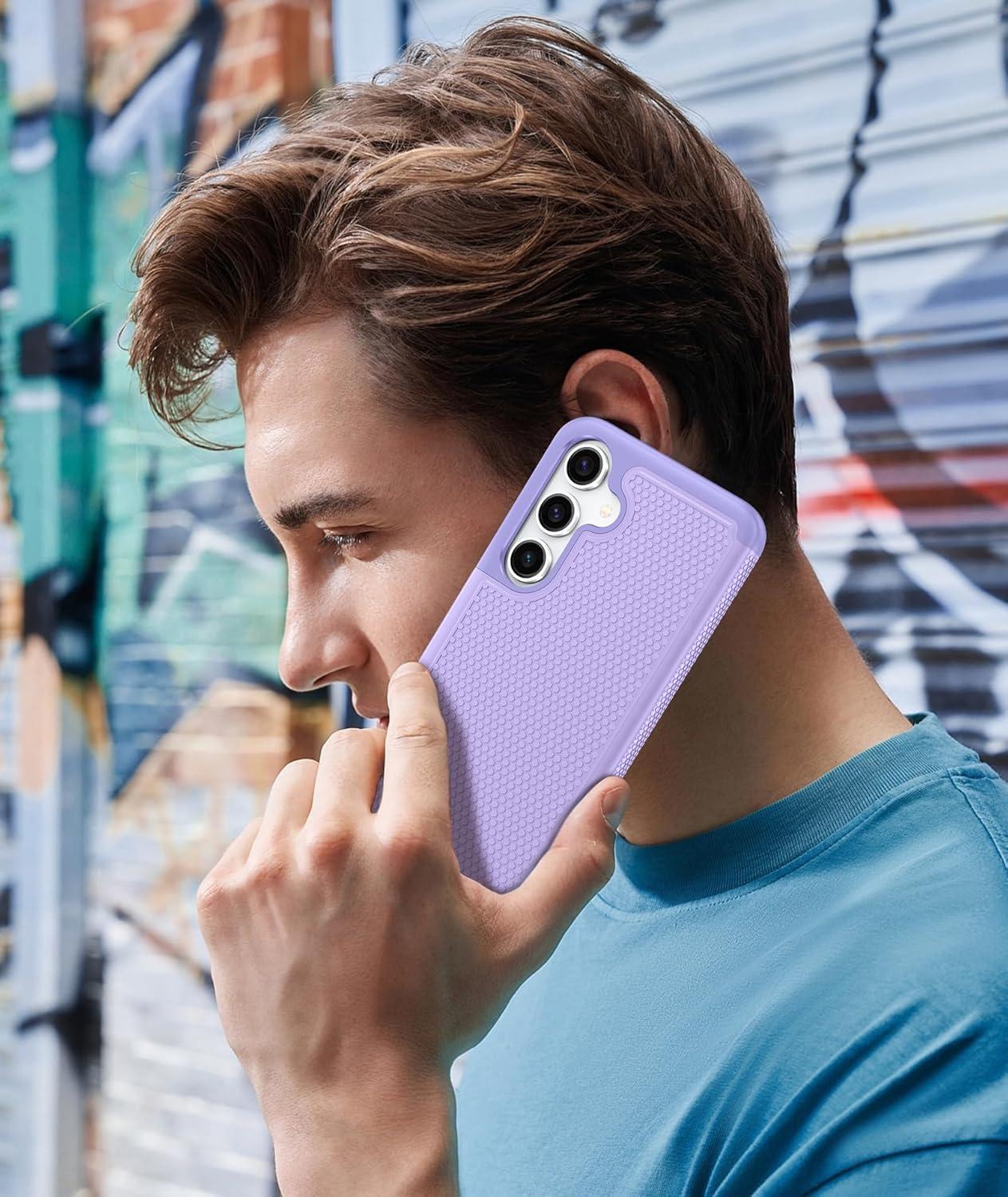 imageFNTCASE for Samsung Galaxy S24 Case Dual Layer Heavy Duty Cell Phone Protective Cover Shockproof Rugged with NonSlip Textured Military Drop Protection Bumper Tough 2024 62inch BlackLight Purple