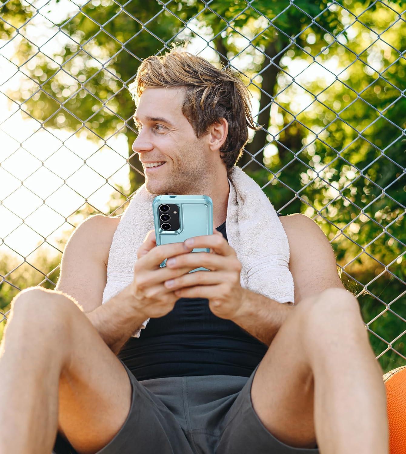 imageFNTCASE for Samsung Galaxy S24 Case Dual Layer Heavy Duty Cell Phone Protective Cover Shockproof Rugged with NonSlip Textured Military Drop Protection Bumper Tough 2024 62inch BlackMatte Mint Green