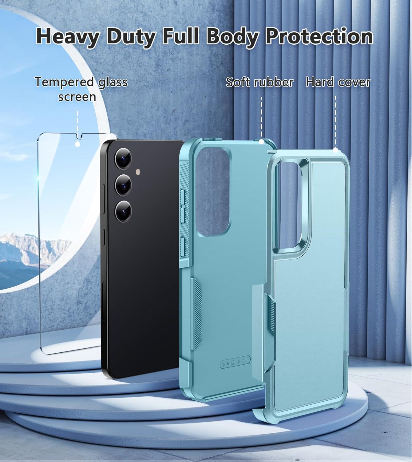 imageFNTCASE for Samsung Galaxy S24 Case Dual Layer Heavy Duty Cell Phone Protective Cover Shockproof Rugged with NonSlip Textured Military Drop Protection Bumper Tough 2024 62inch BlackMatte Mint Green