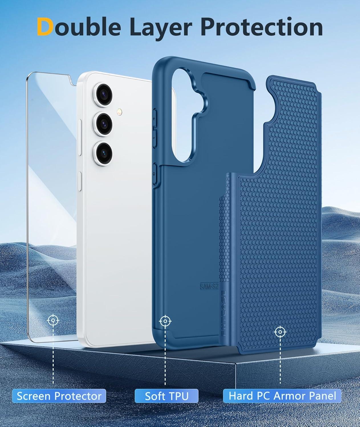 imageFNTCASE for Samsung Galaxy S24 Case Dual Layer Heavy Duty Cell Phone Protective Cover Shockproof Rugged with NonSlip Textured Military Drop Protection Bumper Tough 2024 62inch BlackBlue