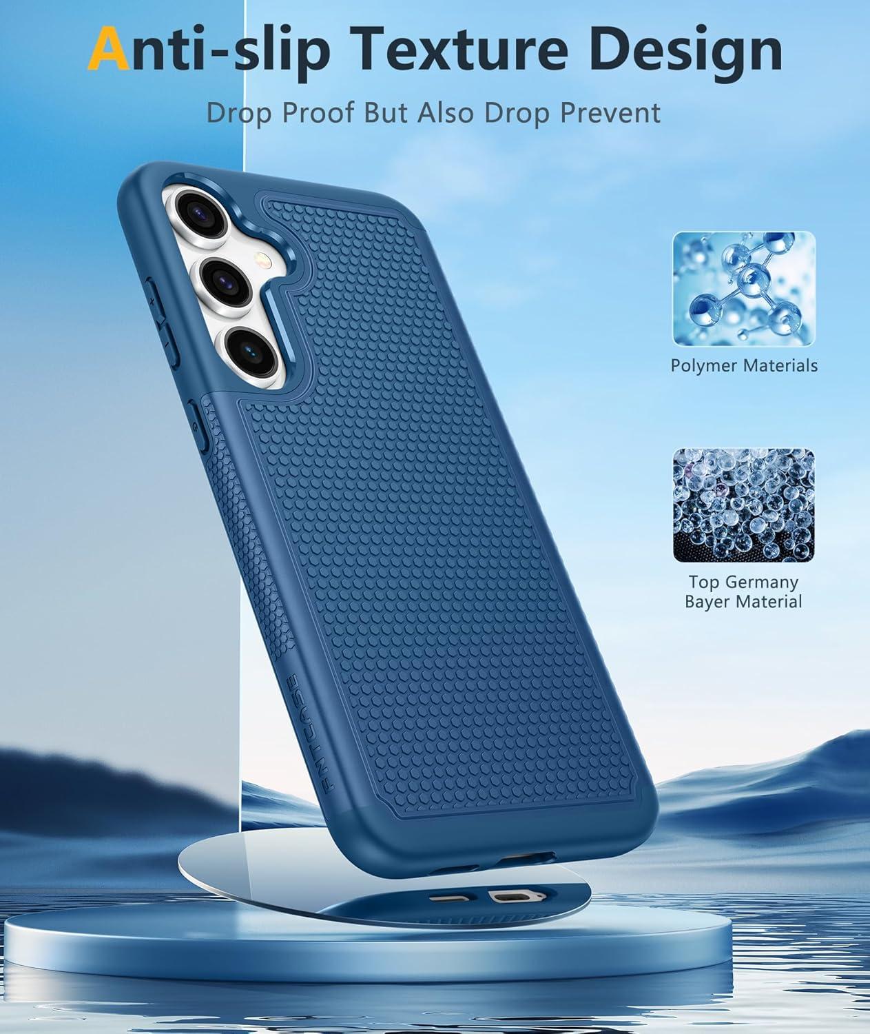 imageFNTCASE for Samsung Galaxy S24 Case Dual Layer Heavy Duty Cell Phone Protective Cover Shockproof Rugged with NonSlip Textured Military Drop Protection Bumper Tough 2024 62inch BlackBlue