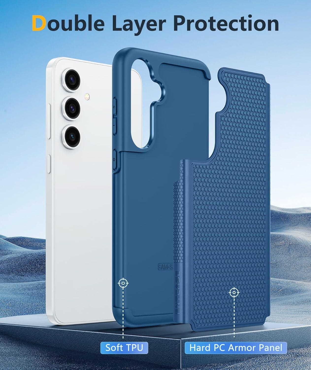 imageFNTCASE for Samsung Galaxy S24 Case Dual Layer Heavy Duty Cell Phone Protective Cover Shockproof Rugged with NonSlip Textured Military Drop Protection Bumper Tough 2024 62inch BlackBlue