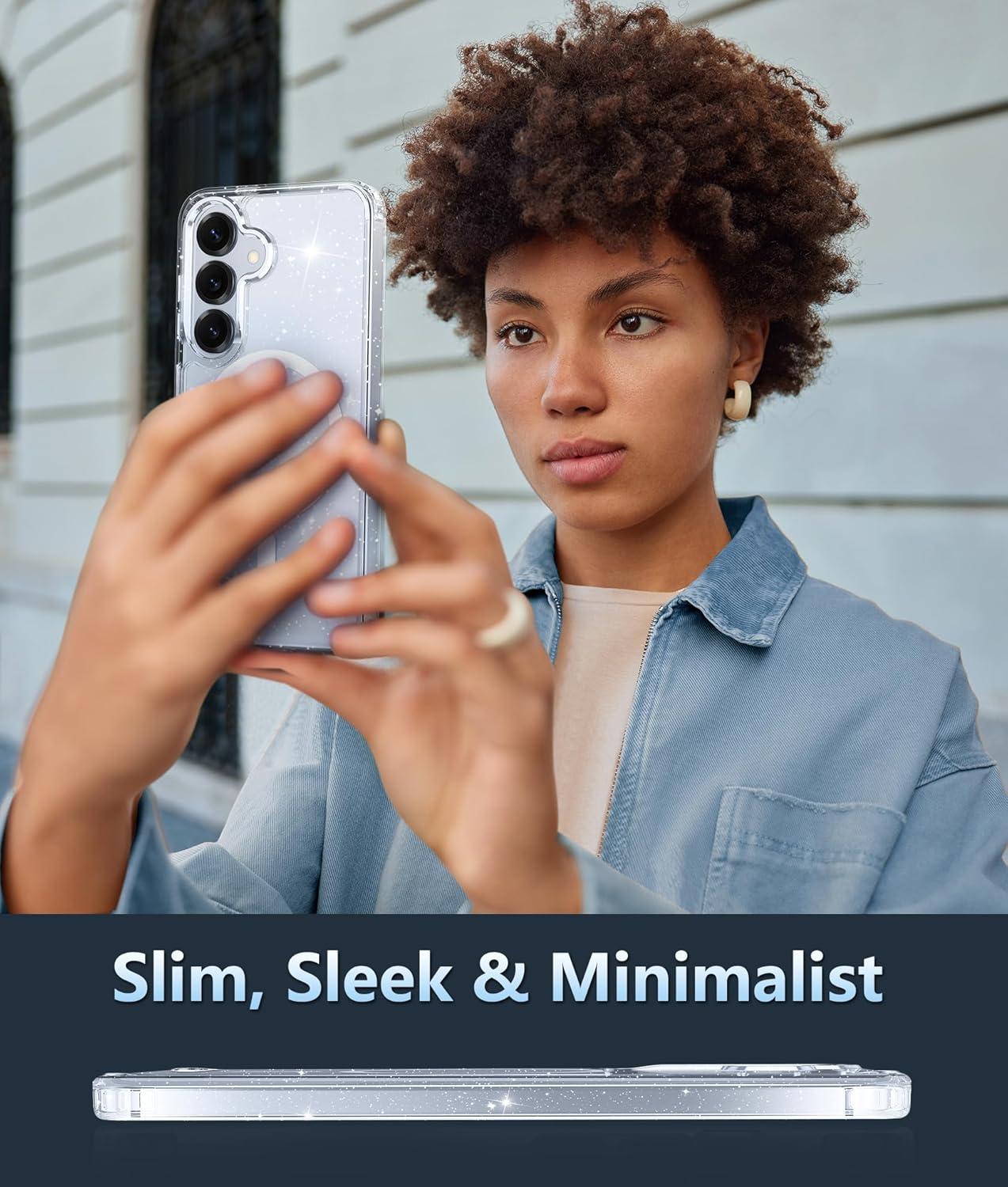 imageFNTCASE for Samsung Galaxy S25 Case for Galaxy S24 Case Military Grade Drop Protection Anti Yellowing Cell Phone Cover Rugged Shockproof Protective Bumper Transparent CasesClearMagnetic Glitter