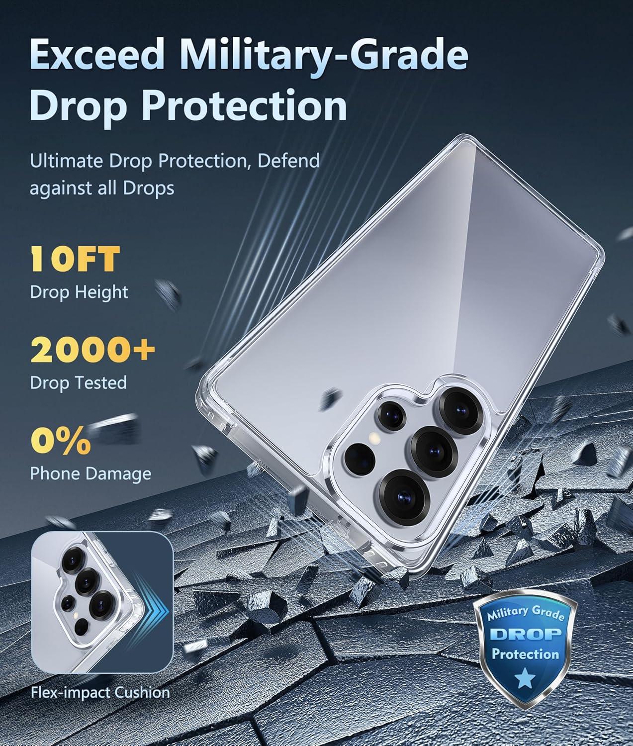 imageFNTCASE for Samsung Galaxy S25 Case for Galaxy S24 Case Military Grade Drop Protection Anti Yellowing Cell Phone Cover Rugged Shockproof Protective Bumper Transparent CasesClearClear