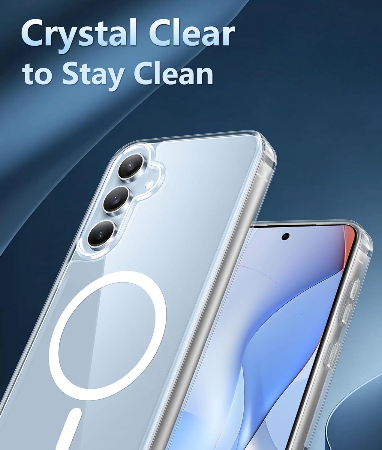 imageFNTCASE for Samsung Galaxy S25 Case for Galaxy S24 Case Military Grade Drop Protection Anti Yellowing Cell Phone Cover Rugged Shockproof Protective Bumper Transparent CasesClearClear Magnetic