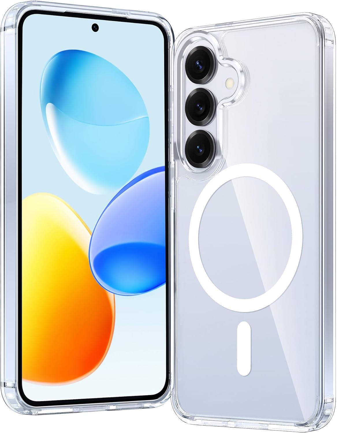 imageFNTCASE for Samsung Galaxy S25 Case for Galaxy S24 Case Military Grade Drop Protection Anti Yellowing Cell Phone Cover Rugged Shockproof Protective Bumper Transparent CasesClearClear Magnetic