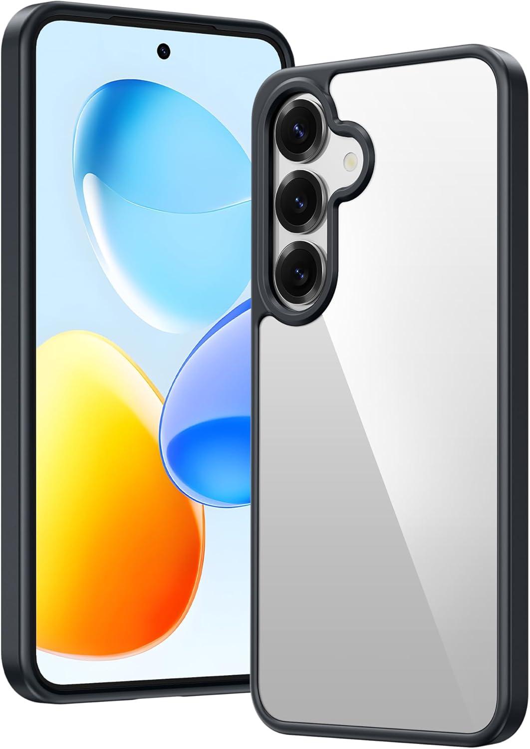 imageFNTCASE for Samsung Galaxy S25 Case for Galaxy S24 Case Military Grade Drop Protection Anti Yellowing Cell Phone Cover Rugged Shockproof Protective Bumper Transparent CasesClearBlack