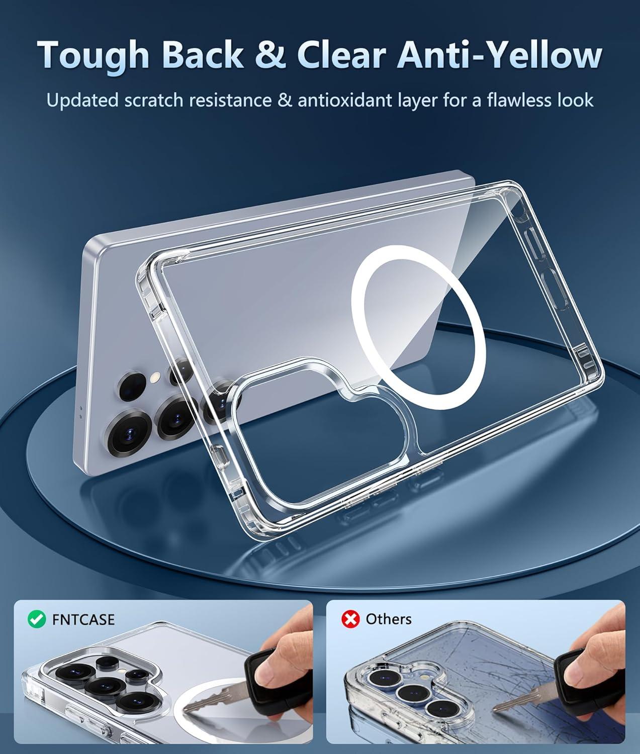 imageFNTCASE for Samsung Galaxy S25 Case for Galaxy S24 Case Military Grade Drop Protection Anti Yellowing Cell Phone Cover Rugged Shockproof Protective Bumper Transparent CasesClearClear Magnetic