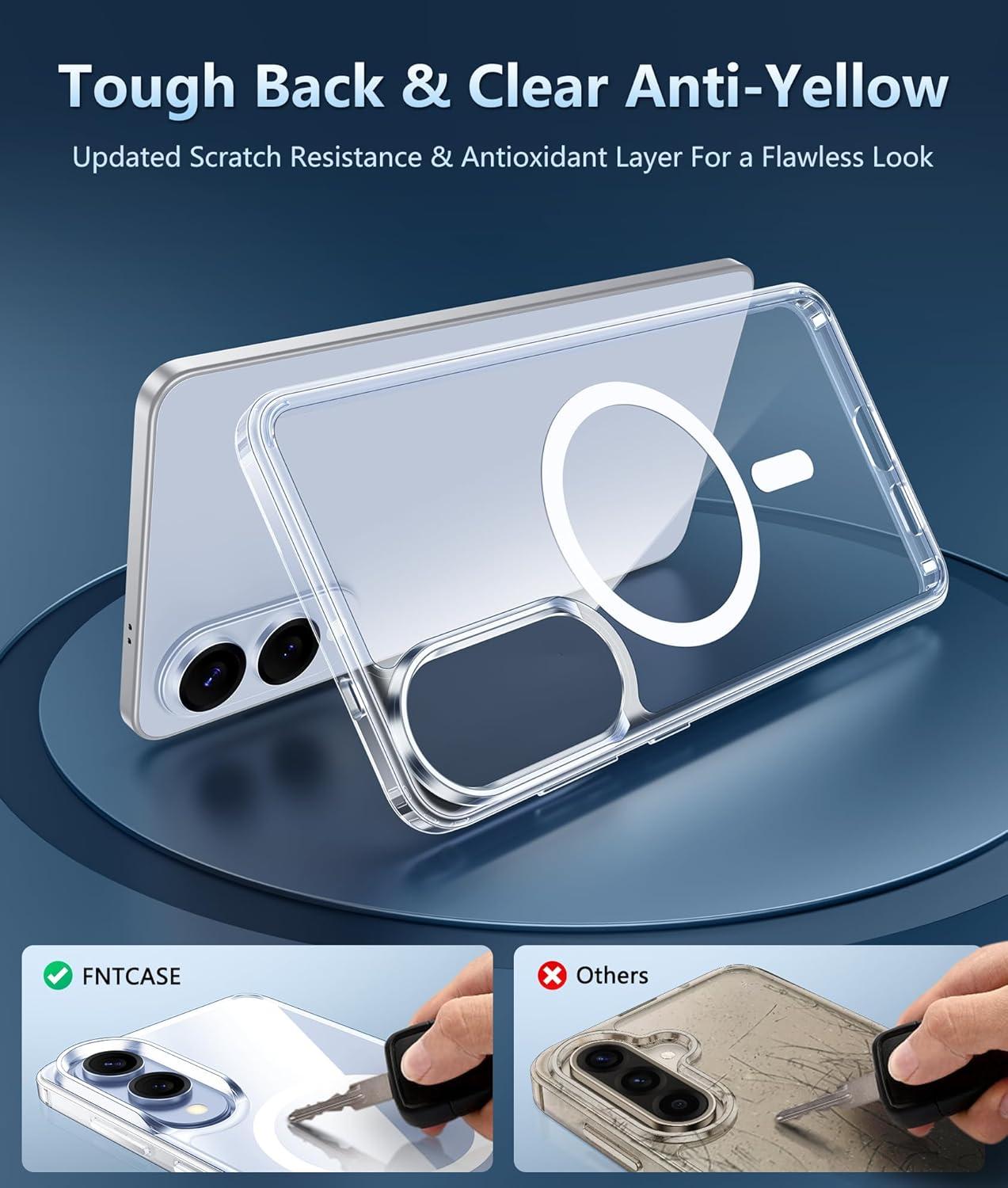 imageFNTCASE for Samsung Galaxy S25 Case for Galaxy S24 Case Military Grade Drop Protection Anti Yellowing Cell Phone Cover Rugged Shockproof Protective Bumper Transparent CasesClearClear Magnetic