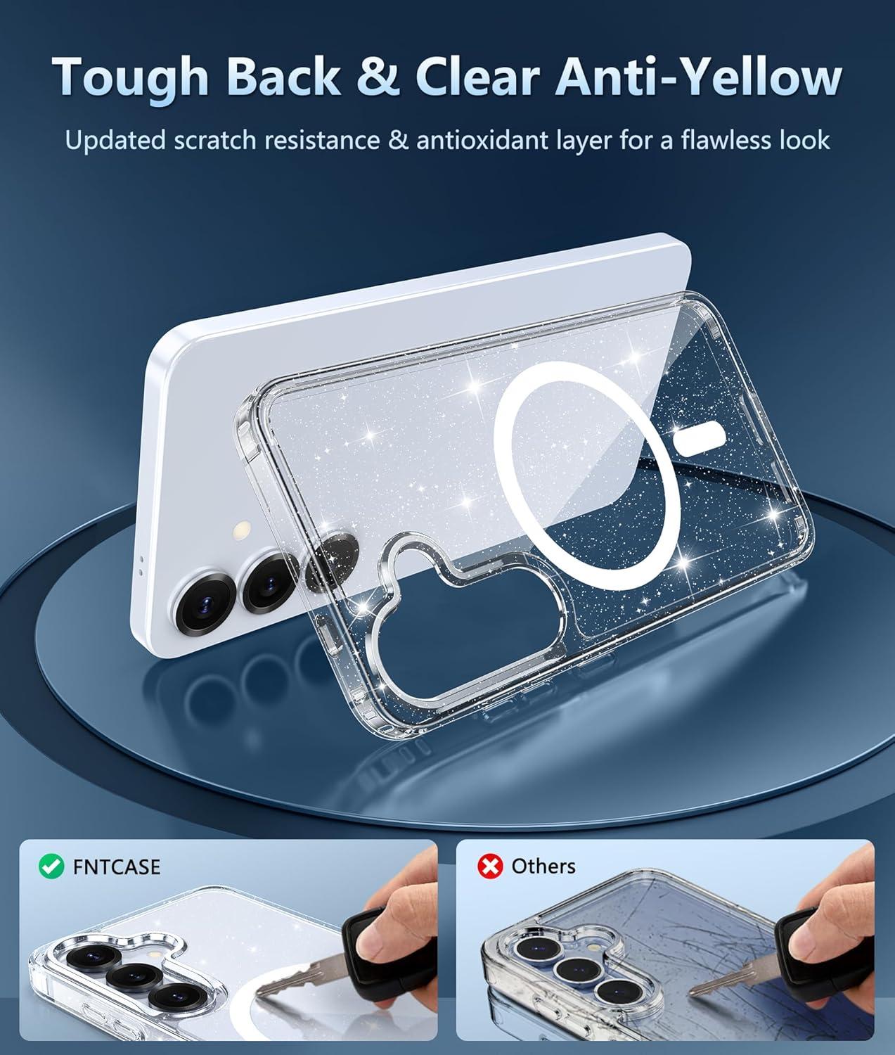 imageFNTCASE for Samsung Galaxy S25 Case for Galaxy S24 Case Military Grade Drop Protection Anti Yellowing Cell Phone Cover Rugged Shockproof Protective Bumper Transparent CasesClearMagnetic Glitter