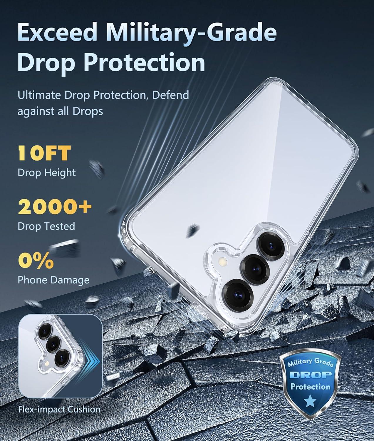 imageFNTCASE for Samsung Galaxy S25 Case for Galaxy S24 Case Military Grade Drop Protection Anti Yellowing Cell Phone Cover Rugged Shockproof Protective Bumper Transparent CasesClearClear