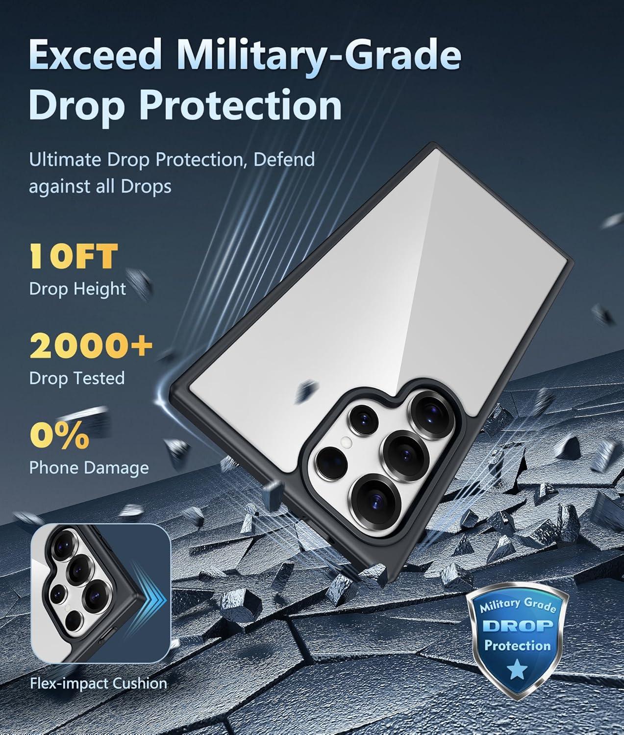 imageFNTCASE for Samsung Galaxy S25 Case for Galaxy S24 Case Military Grade Drop Protection Anti Yellowing Cell Phone Cover Rugged Shockproof Protective Bumper Transparent CasesClearBlack