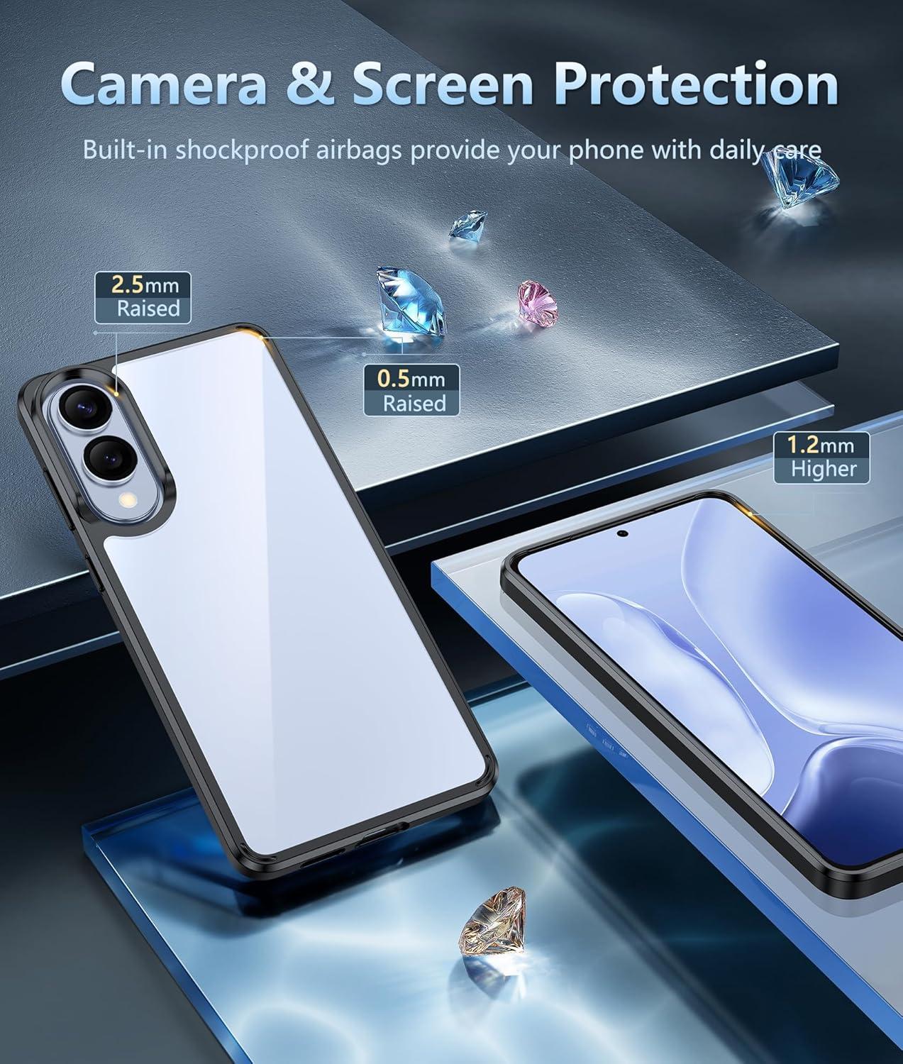 imageFNTCASE for Samsung Galaxy S25 Case for Galaxy S24 Case Military Grade Drop Protection Anti Yellowing Cell Phone Cover Rugged Shockproof Protective Bumper Transparent CasesClearBlack