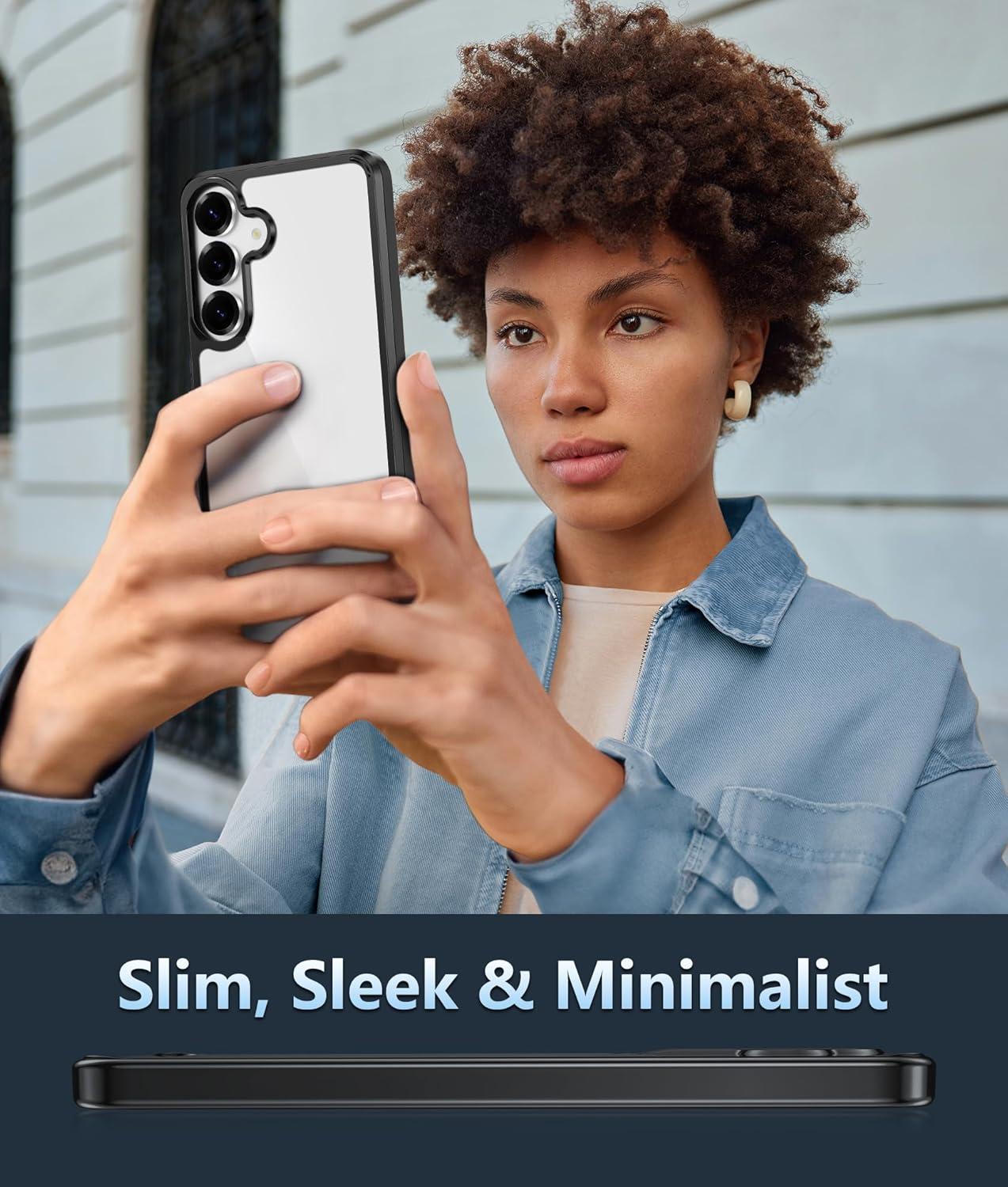 imageFNTCASE for Samsung Galaxy S25 Case for Galaxy S24 Case Military Grade Drop Protection Anti Yellowing Cell Phone Cover Rugged Shockproof Protective Bumper Transparent CasesClearBlack