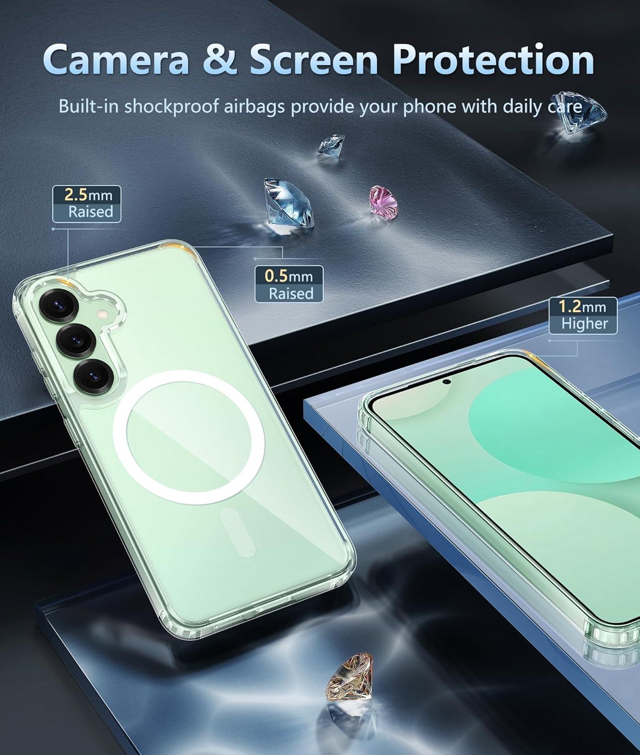 imageFNTCASE for Samsung Galaxy S25 Case for Galaxy S24 Case Military Grade Drop Protection Anti Yellowing Cell Phone Cover Rugged Shockproof Protective Bumper Transparent CasesClearClear Magnetic