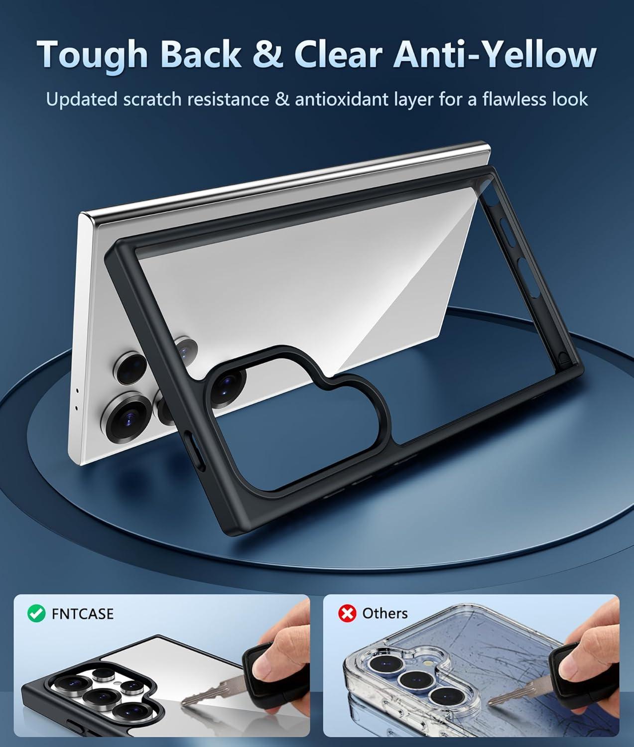 imageFNTCASE for Samsung Galaxy S25 Case for Galaxy S24 Case Military Grade Drop Protection Anti Yellowing Cell Phone Cover Rugged Shockproof Protective Bumper Transparent CasesClearBlack