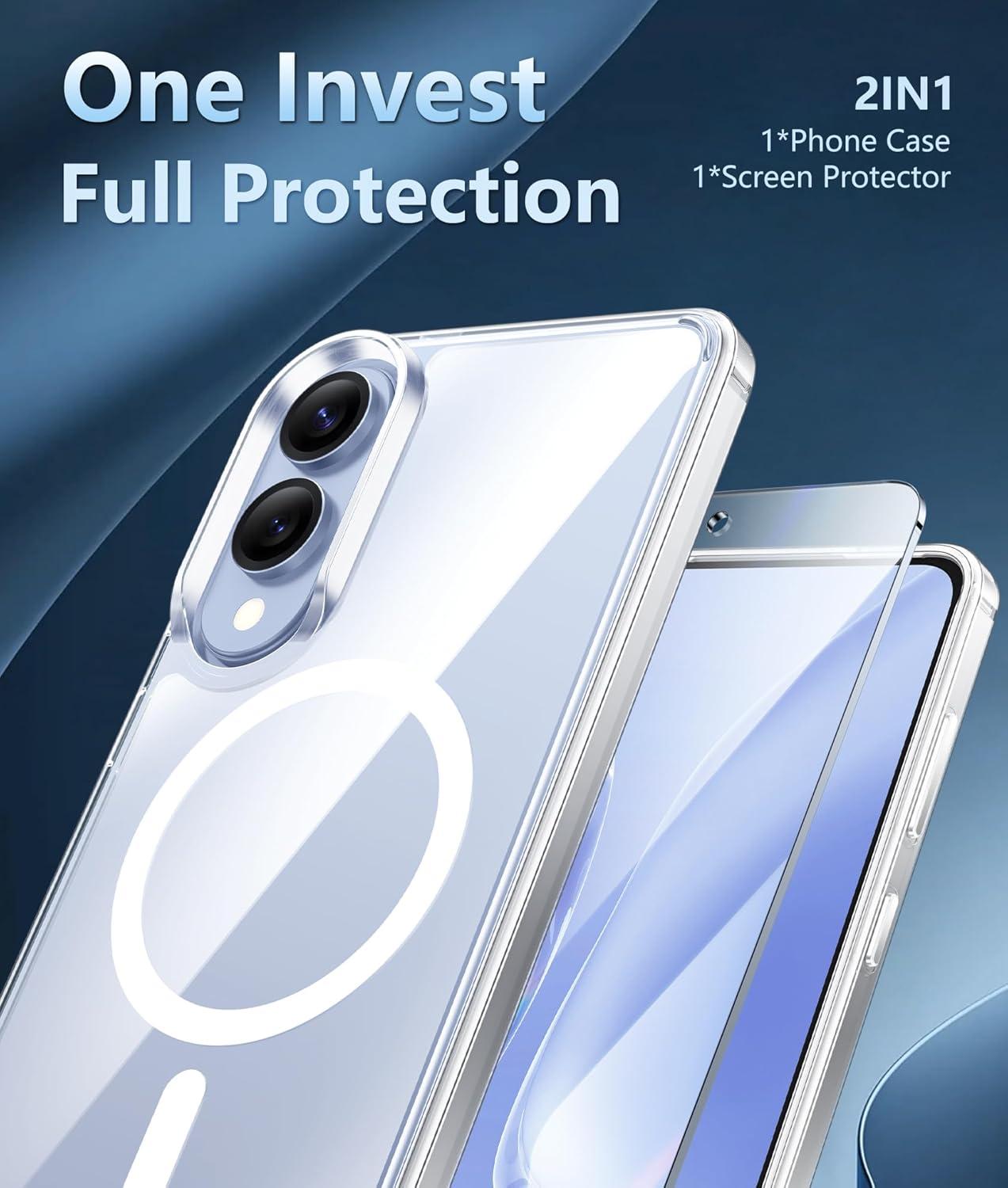 imageFNTCASE for Samsung Galaxy S25 Case for Galaxy S24 Case Military Grade Drop Protection Anti Yellowing Cell Phone Cover Rugged Shockproof Protective Bumper Transparent CasesClearClear Magnetic