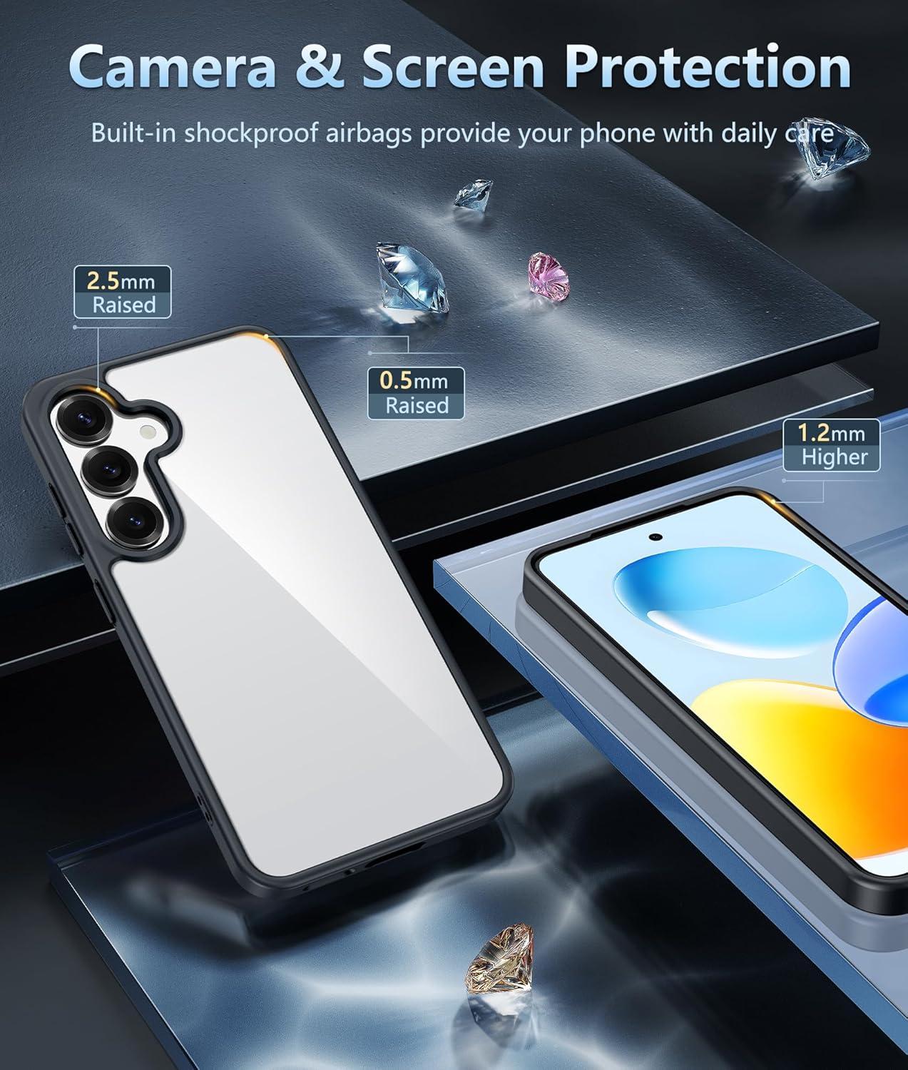 imageFNTCASE for Samsung Galaxy S25 Case for Galaxy S24 Case Military Grade Drop Protection Anti Yellowing Cell Phone Cover Rugged Shockproof Protective Bumper Transparent CasesClearBlack