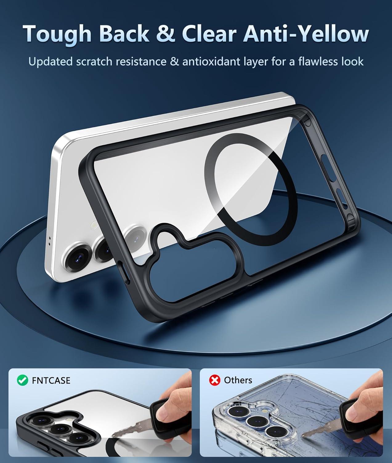 imageFNTCASE for Samsung Galaxy S25 Case for Galaxy S24 Case Military Grade Drop Protection Anti Yellowing Cell Phone Cover Rugged Shockproof Protective Bumper Transparent CasesClearMagnetic Black
