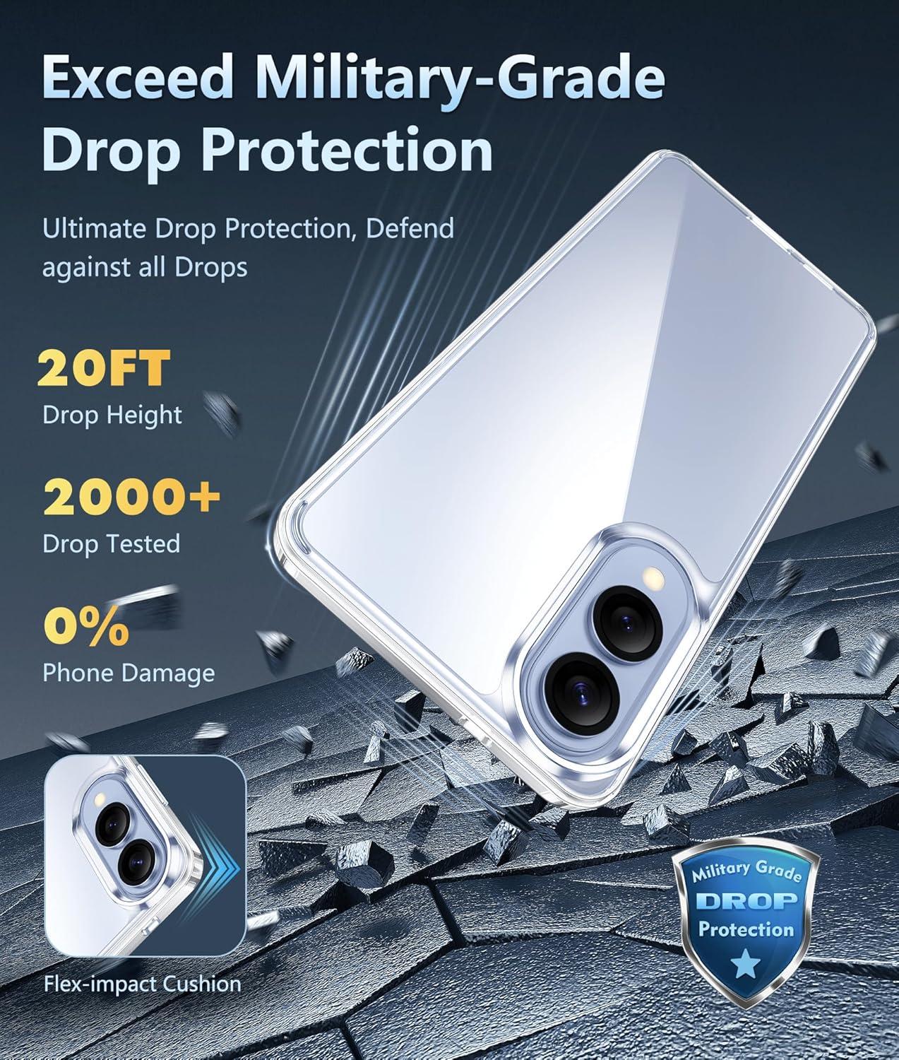 imageFNTCASE for Samsung Galaxy S25 Case for Galaxy S24 Case Military Grade Drop Protection Anti Yellowing Cell Phone Cover Rugged Shockproof Protective Bumper Transparent CasesClearClear