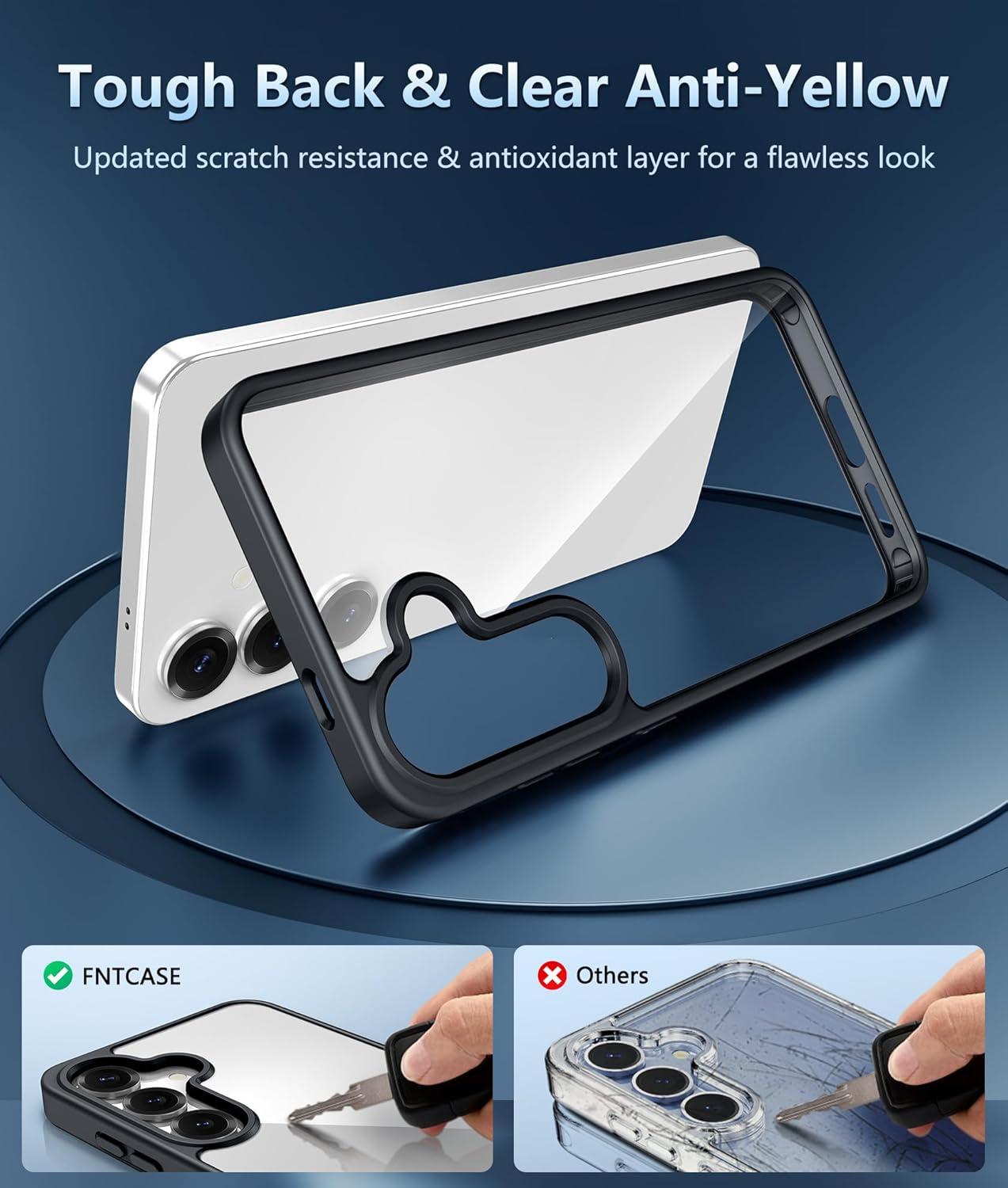 imageFNTCASE for Samsung Galaxy S25 Case for Galaxy S24 Case Military Grade Drop Protection Anti Yellowing Cell Phone Cover Rugged Shockproof Protective Bumper Transparent CasesClearBlack